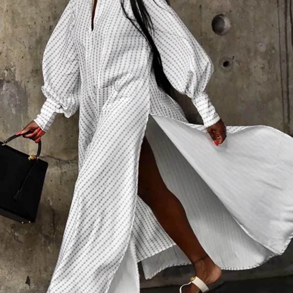 the kemist | MAXI FLARED SHIRT DRESS IN GREY & WHITE